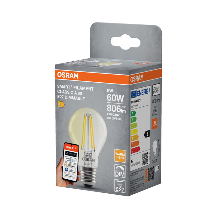 Osram SMART+ filament pære standard hvid E27 6 W